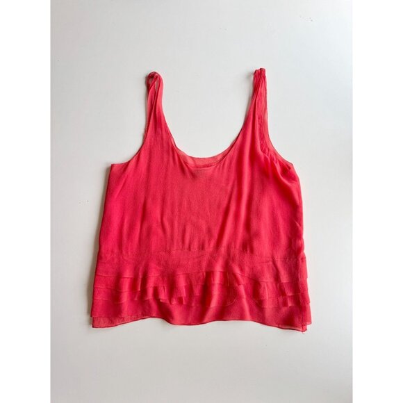 CLUB MONACO Coral Red Silk Georgette Ruffle Layered A-Line Tank, Size S - Picture 5 of 11